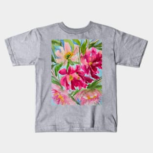 Windy Peony Watercolor Painting Kids T-Shirt